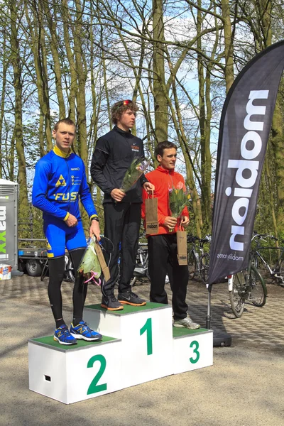 Mark Hamersma, Jorik van Egdom and Ivo Bijl on the winners podiu — Stock Photo, Image