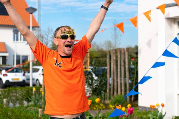 Dutchman Celebrating Kings Day Road Street Party Dressed Orange Holland — Stock Photo, Image