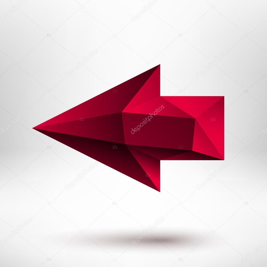 3d red left arrow sign with realistic shadow and light background for internet sites, web user interfaces (ui) and applications (apps). Vector.