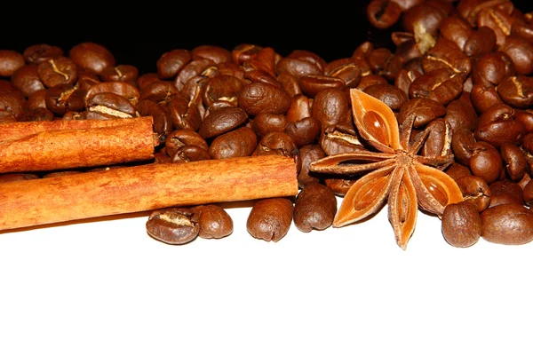 Café en grains, anis étoilé, cannelle , — Photo