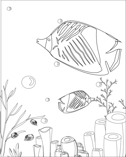 Рыба с кораллами. раскраска — стоковый вектор