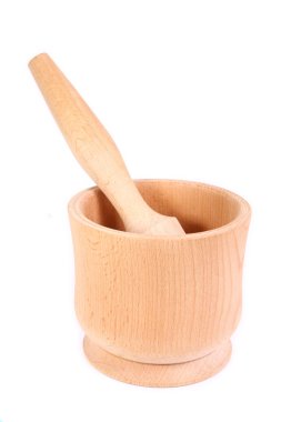 ahşap harç baharat için. izole kolaj