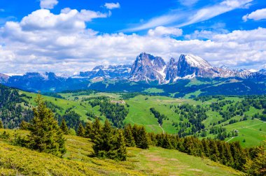 Seiser Alm ya da Alpe di Siusi - Dolomites Alps 'te güzel bir dağ manzarası - Trentino Alto Adige, Güney Tyrol, İtalya - Avrupa' da seyahat noktası