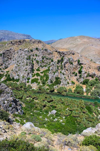 Spiaggia Preveli Famosa Bellissimo Fiume Con Acqua Limpida Azzurra Foresta — Foto Stock