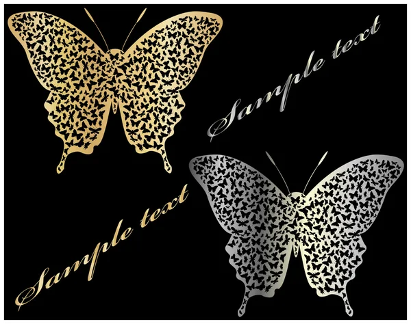 Gold and silver butterfly — Stockvector