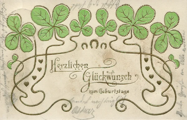 Carte postale de vœux allemande "De tout cœur Joyeux Anniversaire ! ", montre un design floral, vers 1903 — Photo