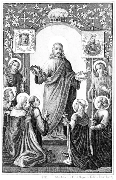 Blessed are the Pure in Heart. Steel engraving of Carl Mayer. Book of Psalms. Germany, circa 1893 — Stock Photo, Image