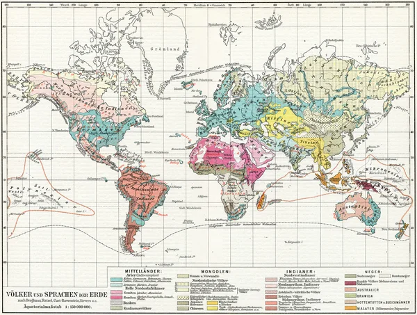 Peoples and languages in the world. Publication of the book Meyers Konversations-Lexikon, Volume 7, Leipzig, Germany, 1910