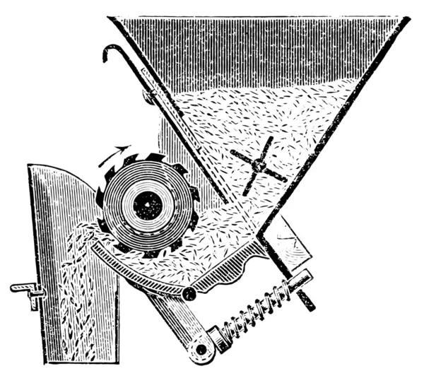Detail of the seed drill "Saxonia". Publication of the book "Meyers Konversations-Lexikon", Volume 7, Leipzig, Germany, 1910 — Stock Vector