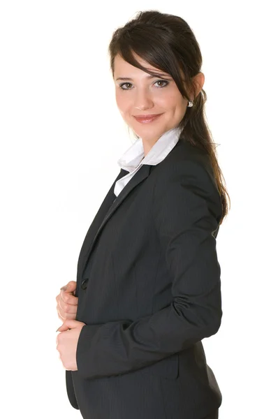 Красивая деловая женщина в черном костюме — стоковое фото