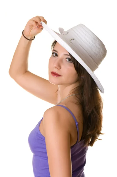 Portrait of a beautiful girl in a hat — Stock Photo, Image