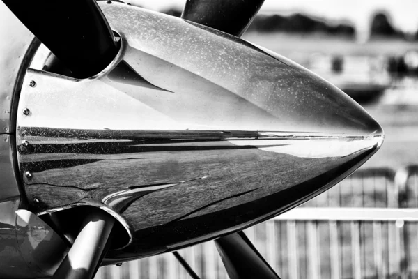 Propeller fragment close-up. Black and White. Stylized film. Large grains — Stock Photo, Image