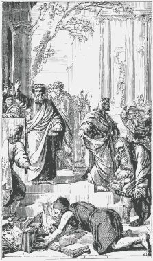 Old engraving. Ephesians burn the book after the preaching of the Apostle Paul clipart