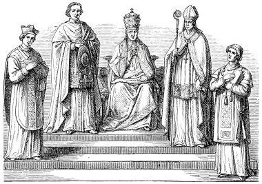Old engravings. Depicts the Catholic hierarchy clipart