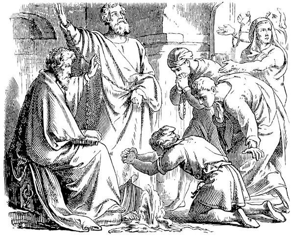Старий гравіювання. Святого Петра і Святого Павла у Мамертинська в'язниці. — стоковий вектор