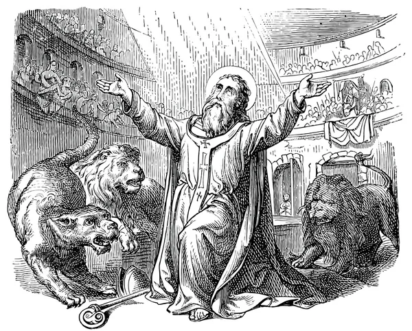 Старий гравюри. зображує Святий Ігнатій Антіохійський приймає мученицькою смертю — стоковий вектор
