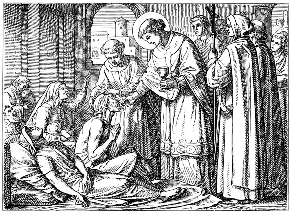 Eski gravür. Saint charles borromeo gösteriyor — Stok Vektör