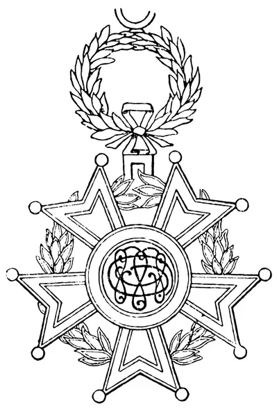 Order of the Brilliant Star of Zanzibar (Zanzibar, 1875). Publication of the book "Meyers Konversations-Lexik on", Volume 7, Leipzig, Germany, 1910 — Stock Vector