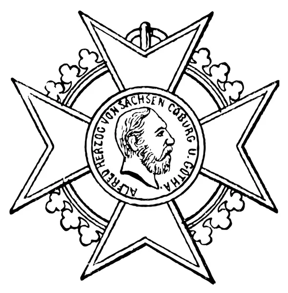 Krzyż Zasługi dla sztuka i Nauka (Sachsen-Coburg-gotha, 1835). publikacja książki "meyers konversations-lexik na", Tom 7, Lipsk, Niemcy, 1910 — Wektor stockowy