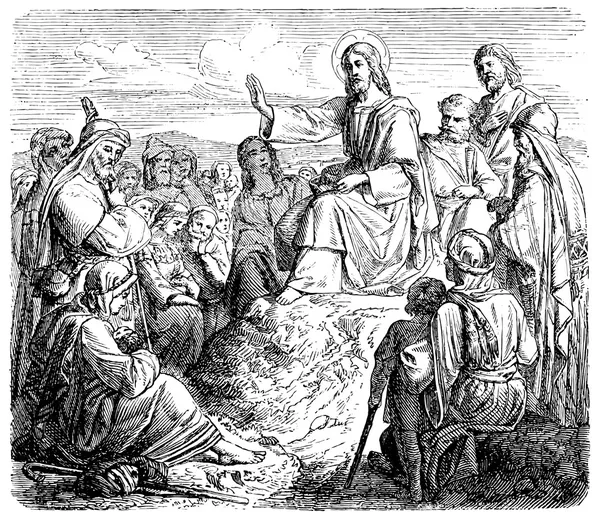 Viejos grabados. Jesús dice al sermón del Monte de los Olivos — Vector de stock