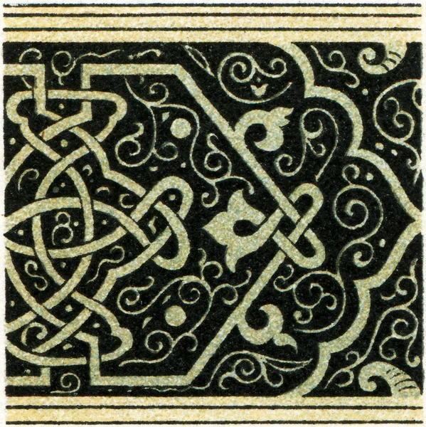 Perzisch-ornament. het zwarte glazuur (17-18 eeuw). publicatie van het boek "meyers konversations-lexikon", volume 7, Berlijn, Duitsland, 1910 — Stockfoto