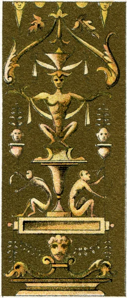 フォンテーヌ ブロー宮殿 (16 世紀) の柱。出版本「マイヤーズ Konversations-Lexikon」、ボリューム 7 ベルリン ドイツ、1910 — ストック写真