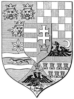 Arms of the Hungarian Crown, (Austro-Hungarian Monarchy). Publication of the book 