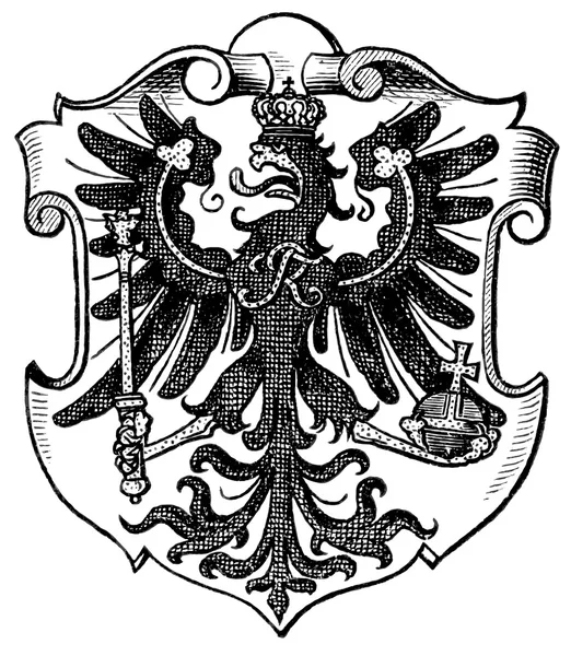 Wappen Ostpreußen, (Provinz des Königreichs Preußen). Erscheinen des Buches "meyers konversations-lexikon", Band 7, leipzig, deutschland, 1910 — Stockvektor