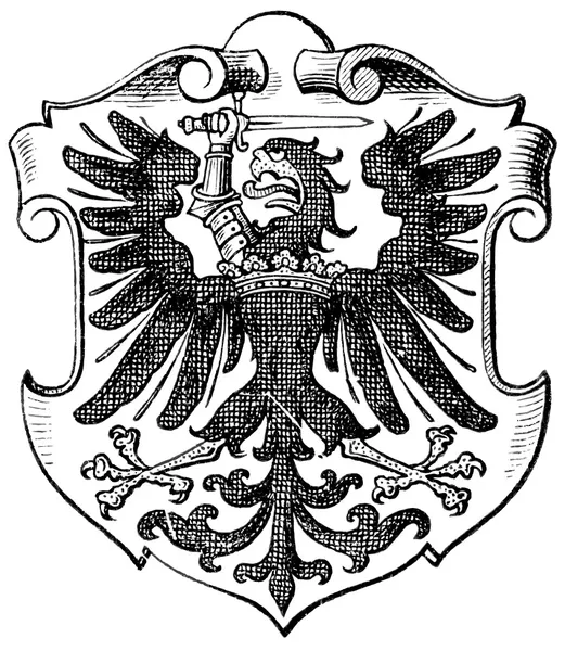 Escudo de armas Prusia Occidental, (Provincia del Reino de Prusia). Publicación del libro "Meyers Konversations-Lexikon", Volumen 7, Leipzig, Alemania, 1910 — Archivo Imágenes Vectoriales