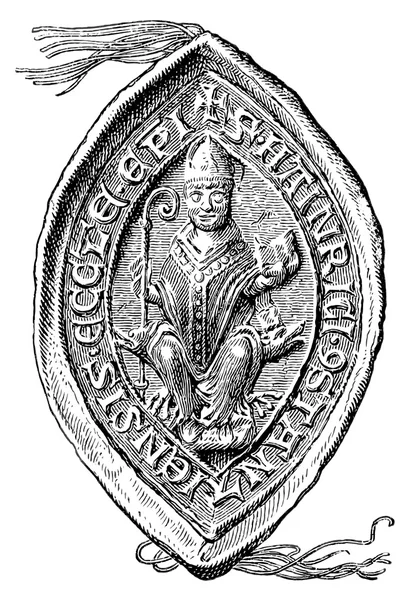 Stamp bishop Heirich von Konstanz, 1235. The Roman Catholic Church. Publication of the book "Meyers Konversations-Lexikon", Volume 7, Leipzig, Germany, 1910 — Stock Vector