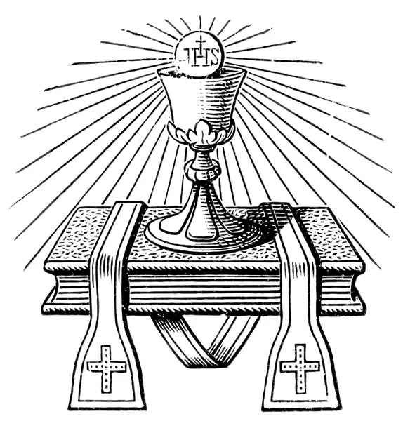 The emblem of the priest. The Roman Catholic Church. Publication of the book "Meyers Konversations-Lexikon", Volume 7, Leipzig, Germany, 1910 — Stock Vector
