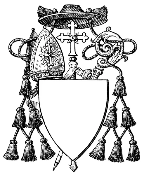 Wappen des Bischofs. die römisch-katholische Kirche. Erscheinen des Buches "meyers konversations-lexikon", Band 7, leipzig, deutschland, 1910 — Stockvektor