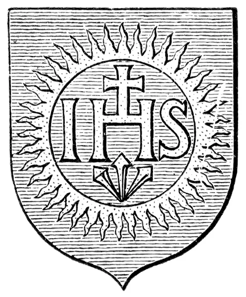 Coat of Arms Society of Jesus. The Roman Catholic Church. Publication of the book "Meyers Konversations-Lexikon", Volume 7, Leipzig, Germany, 1910 — Stock Vector