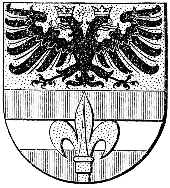 Znak města Terst, používané až do roku 1918, (Rakousko uherské monarchie). vydání knihy "meyers konversations-lexikon", svazek 7, Lipsko, Německo, 1910 — Stockový vektor