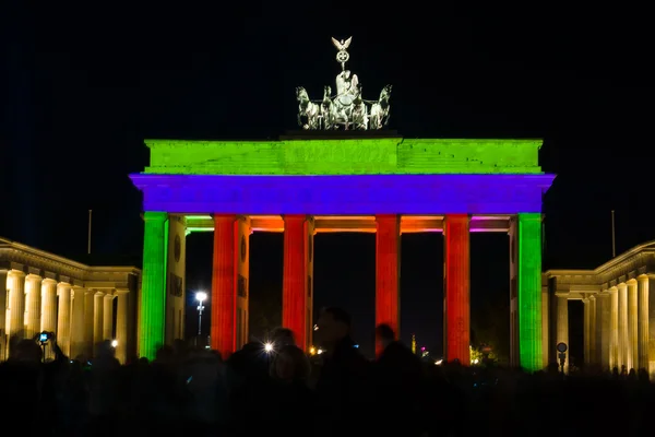 Brandenburg Gate in the original illumination. Festival of Light 2012 — Stock Photo, Image