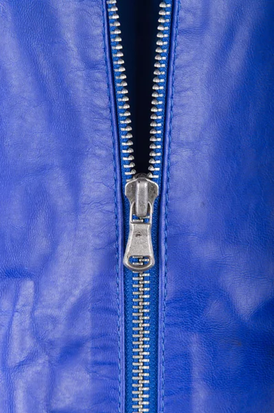Blaues Leder und Reißverschluss — Stockfoto