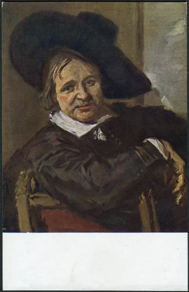 Oude Duitse ansichtkaart 1920. toont een "portret van een man in een slouch hoed" door frans hals — Stockfoto