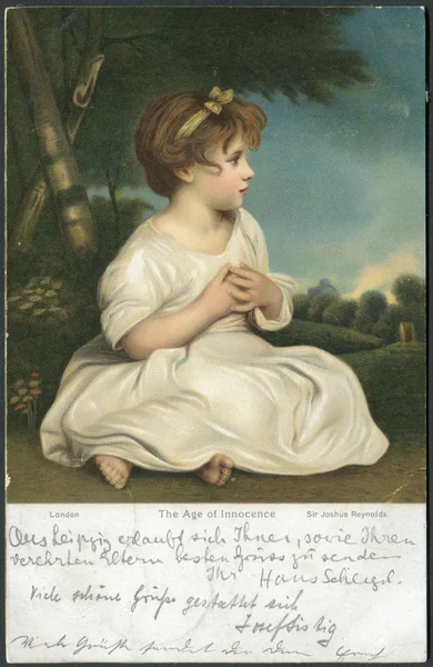 Ancienne carte postale allemande de 1905. Affiche une photo de "L'âge de l'innocence" de Sir Joshua Reynolds . — Photo