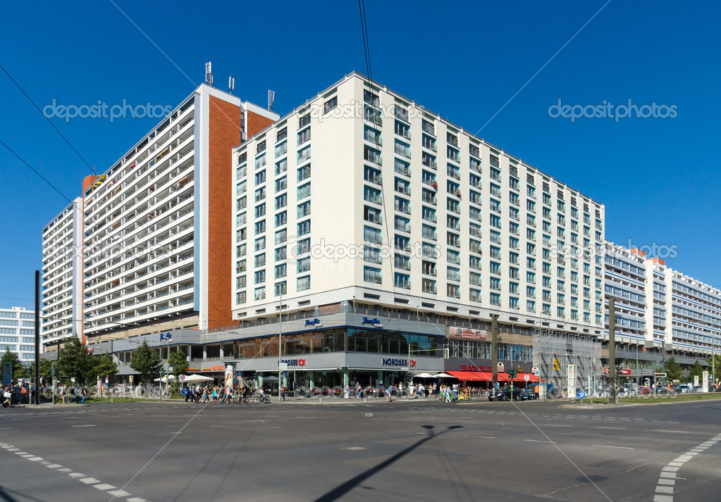Modern apartment buildings on the famous East Berlin's Unter den Linden
