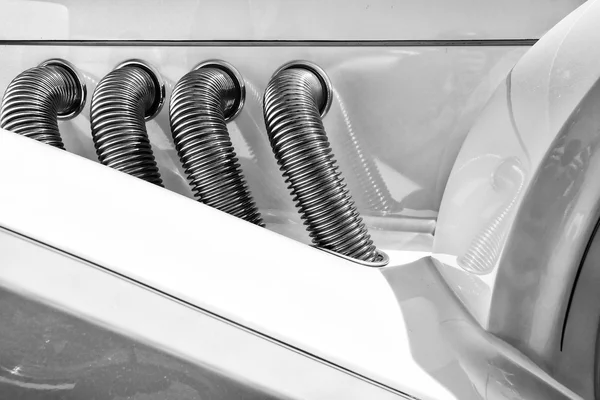 Car exhaust manifold. Black and white. — Stock Photo, Image