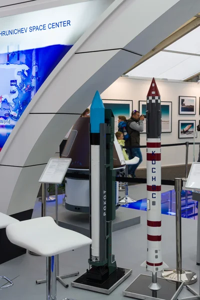 ILA Berlin Air Show 2012. Stand Russian Federal Space Agency. Roscosmos. Light class launch vehicles - Rockot and Kosmos. — Stock Photo, Image