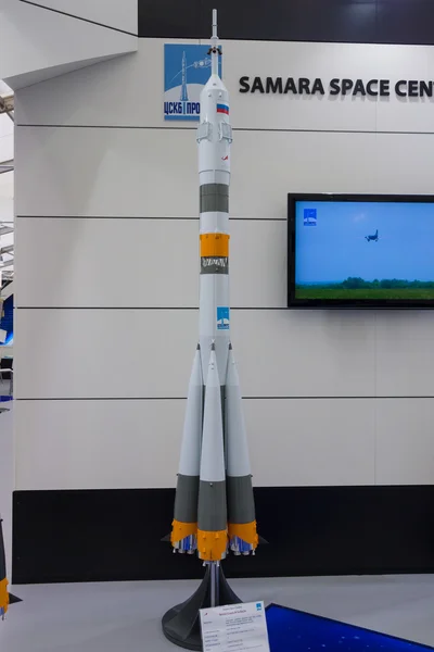 ILA Berlin Air Show 2012. Stand Russian Federal Space Agency. Roscosmos. Samara Space Center. Model launch vehicle "Soyuz" — Stock Photo, Image