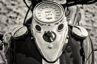 The dashboard and fuel tank motorcycle Harley Davidson, black and white clipart