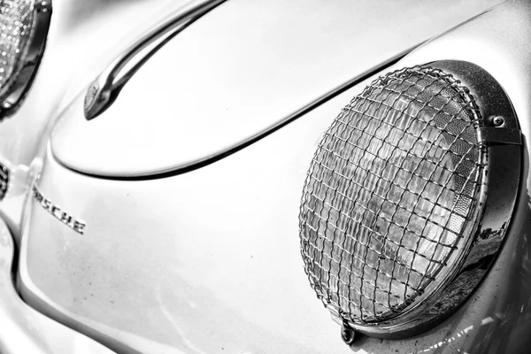 Detail of the front of the sports car Porsche 356 Speedster, black and white Royalty Free Stock Images