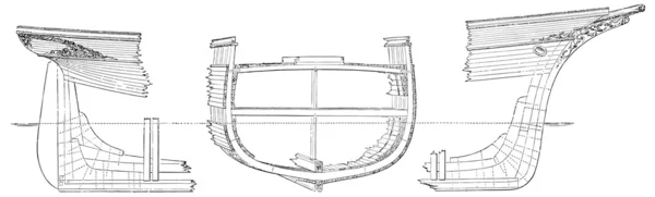 Sección transversal (geometría) de un barco de madera — Vector de stock