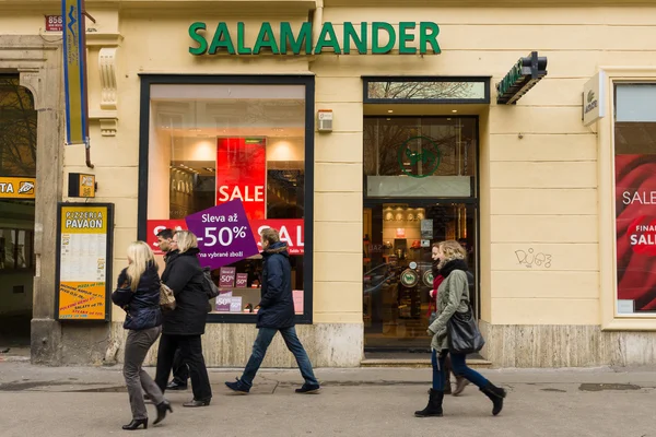 Zapatería marca Salamandra. Salamander GmbH - propietario de 52 tiendas en Alemania y 117 en Europa . — Foto de Stock