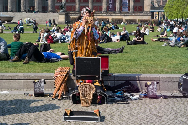 Esecuzione di un artista di strada. Musica indiana — Foto Stock