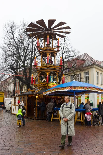 Traditional Christmas market in the old town of Potsdam. Christmas mill. — Stock Photo, Image