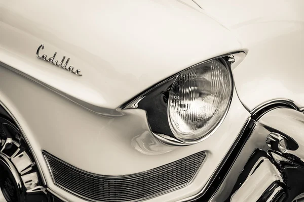 BERLIN, GERMANY - MAY 17, 2014: Detail of oldtimer Cadillac Series 62 (Fifth generation). Black and white. 27th Oldtimer Day Berlin - Brandenburg — Stock Photo, Image