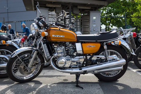 BERLIN, GERMANY - MAY 17, 2014: The first Japanese motorcycle with a liquid-cooled engine Suzuki GT750. 27th Oldtimer Day Berlin - Brandenburg — Stock Photo, Image